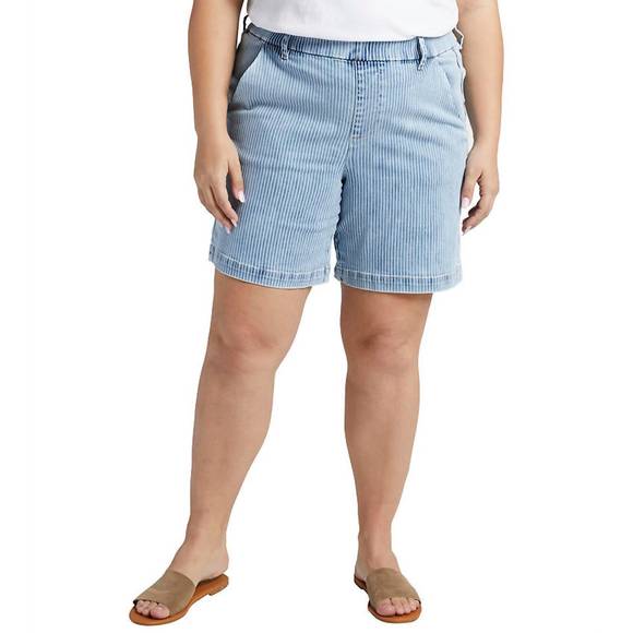 NEW JAG maddie 8'' pull on pin stripe short plus in bleached stripe - Picture 1 of 2